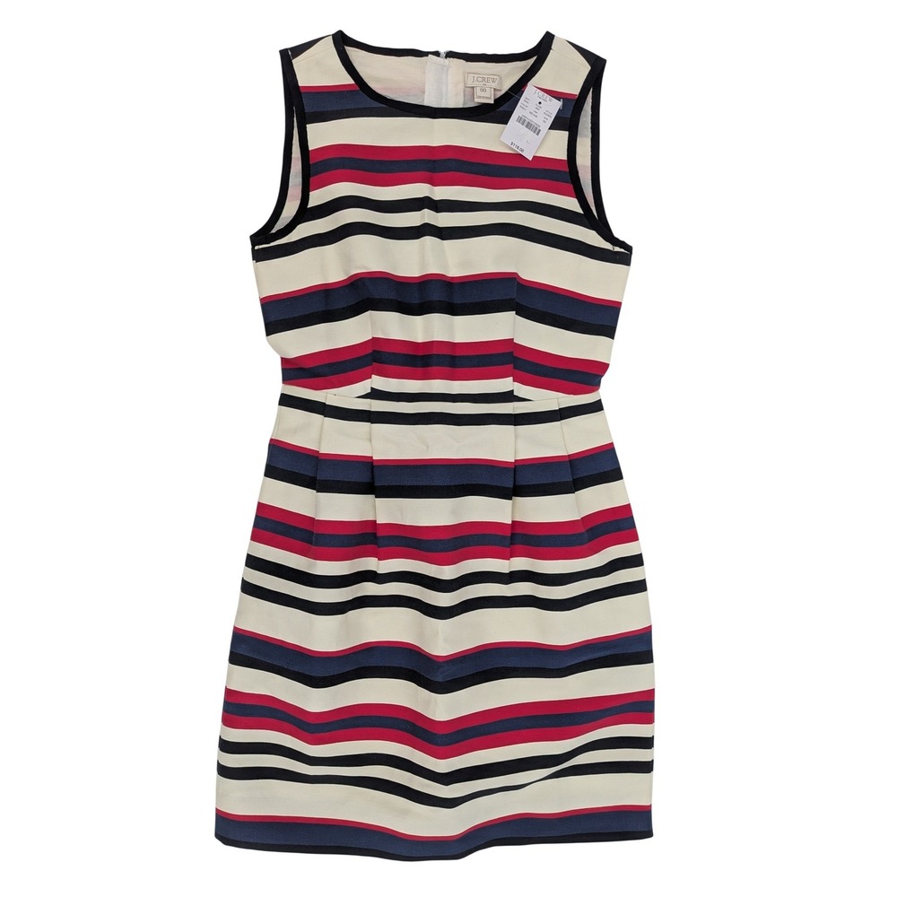 J.Crew Factory Striped Fit and Flare Dress Navy Red Cream Sleeveless A2305 Sz 00